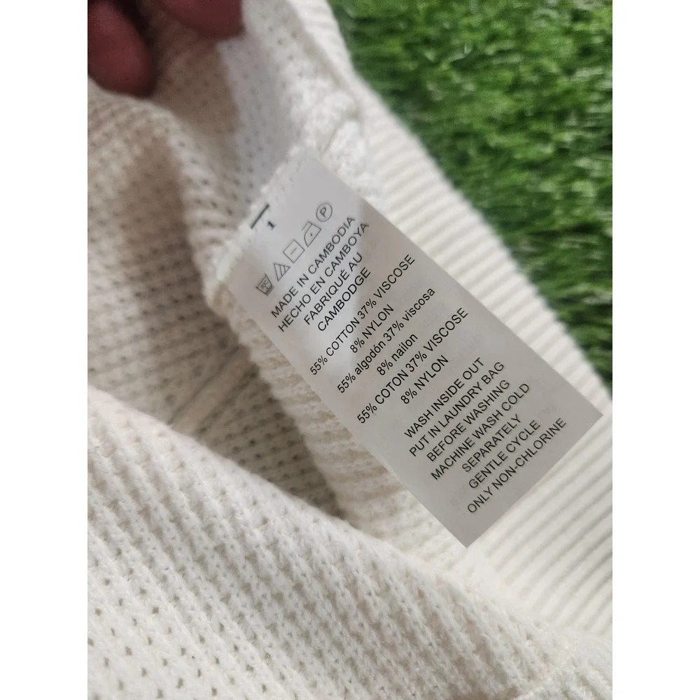 Michael Kors Womens 1X White Waffle Knit Hooded Pullover Sweater Gold Hardware